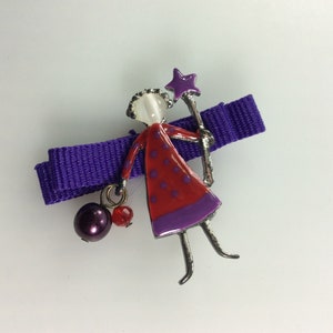 Vintage TC Pin Brooch Silver Toned Woman In Dress With Star Design Red Purple Enamel Beads Ribbon Used