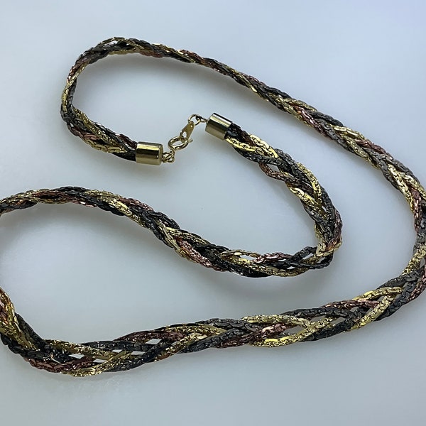 Vintage 24” Necklace With Tri Toned Braided Chains Used