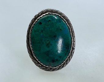 Vintage Ring Size 12.5 Sterling Silver 925 Oval Chrysocolla Needs Cleaned Tested Used