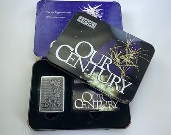 Vintage Zippo Lighter Our Century 2000 Unfired In Box With Broken Seal Used