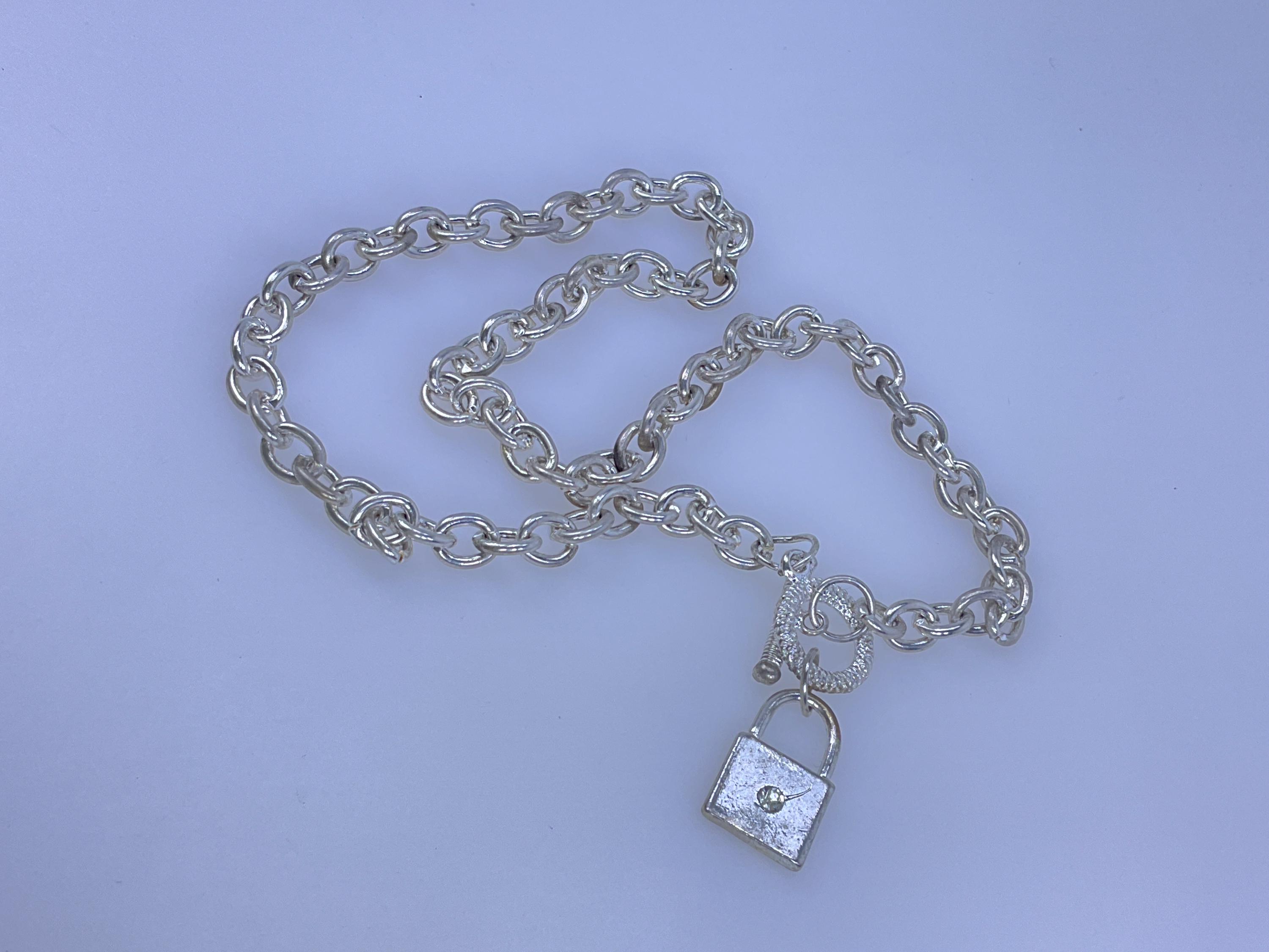 アクセサリー Unused Necklace UH0549 Silver 925 Vintage 17” Necklace Silver Toned Chain With Faux Padlock and