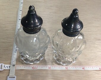 Vintage Sterling Silver Capped Glass Salt Pepper Shakers Etched Flower Design Used