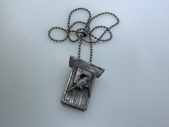 Vintage 24” Necklace With Pewter Toned Birdhouse … - image 1