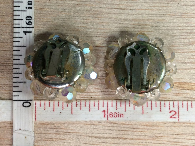 Vintage Silver Toned Aurora Borealis Beaded Clip On Earrings Used Lot AF