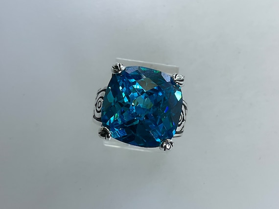 Vintage Ring Size 8 Sterling Silver 925 Square Bl… - image 1