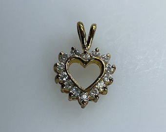 Vintage Pendant Sterling Silver 925 Gold Washed Heart With Clear stones Used