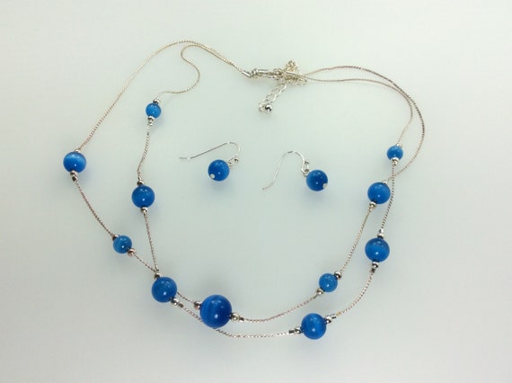Vintage 15"-18" Necklace Dangle Earrings Set Silv… - image 1