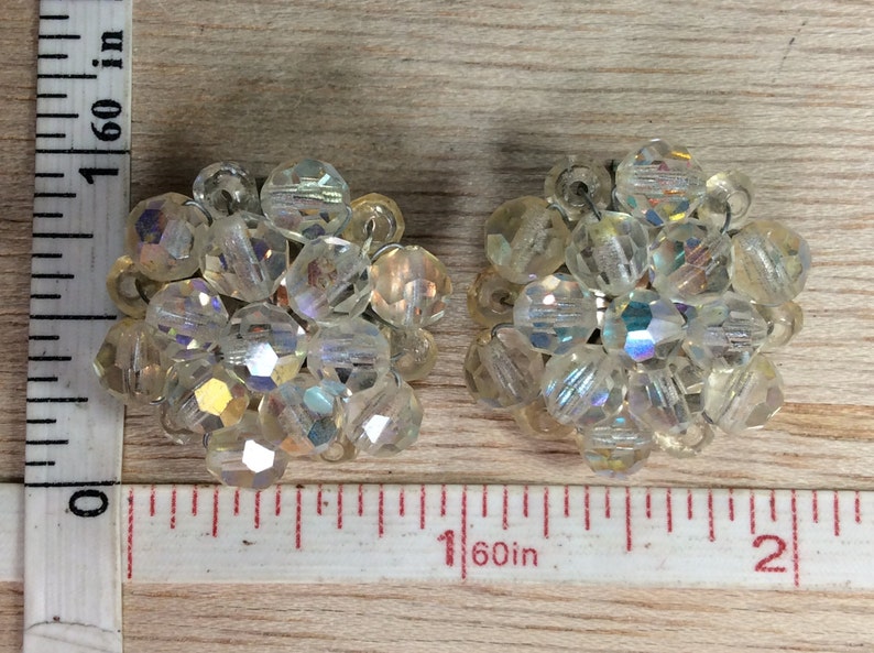 Vintage Silver Toned Aurora Borealis Beaded Clip On Earrings Used Lot AF