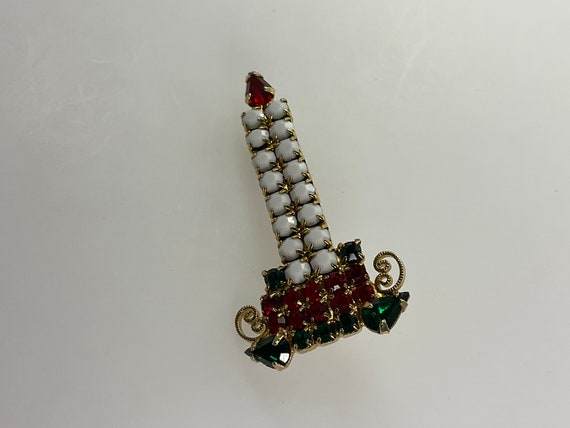 Vintage Pin Brooch Gold Toned Christmas Candle De… - image 1