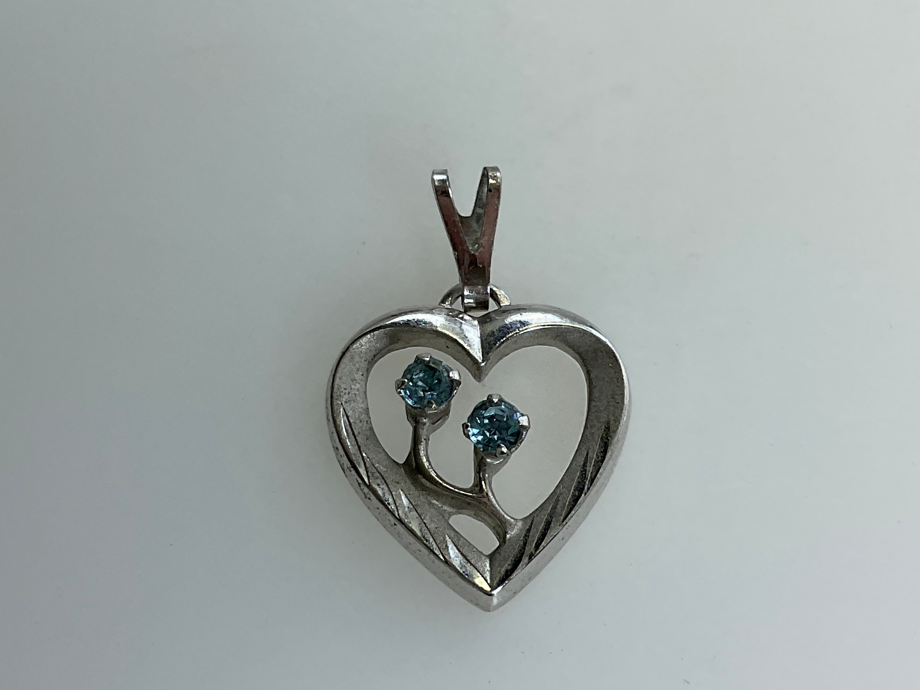 Vintage Pendant Sterling Silver 925 Heart With Blue Stones