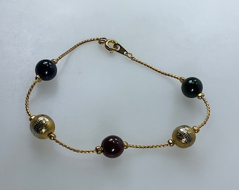 Vintage 7.25” Bracelet With Gold Toned Blue Green Brown Beads Used