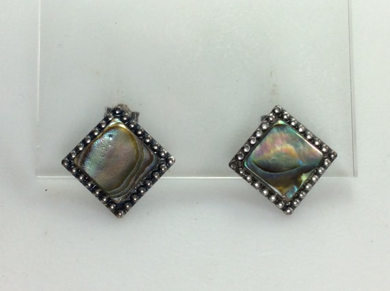 Vintage Stud Earrings Sterling Silver 925 Diamond… - image 1