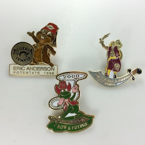 Vintage Lot Of Three Pins Masonic Shriners Algeria Temple And Syrian Shrine Enameled Used