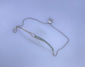 Vintage 10” Adjustable Bracelet Sterling Silver 925 Loops With Green Stones Needs Cleaned Used