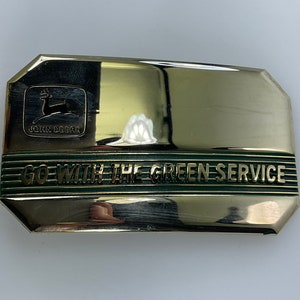 Vintage Belt Buckle Gold Toned Rectangle John Deere Go With The Green Service 1990 Used