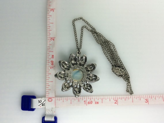 Vintage 18" Necklace Silver Toned Round Floral De… - image 2