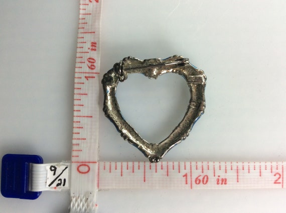 Vintage Pin Brooch Silver Toned Heart With Blue E… - image 2
