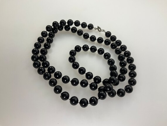 Vintage 29” Necklace With Black Plastic Beads Used - image 1