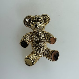 Vintage Pin Brooch Gold Toned Teddy Bear With Black Enamel Used