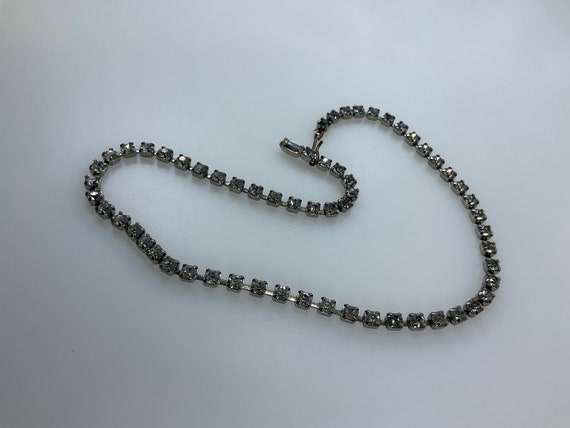 Vintage 15” Necklace Silver Toned With Clear Rhin… - image 1