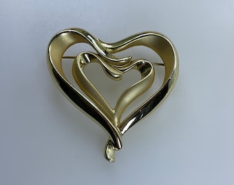 Vintage Pin Broche Corazones Tonos Oro Usados