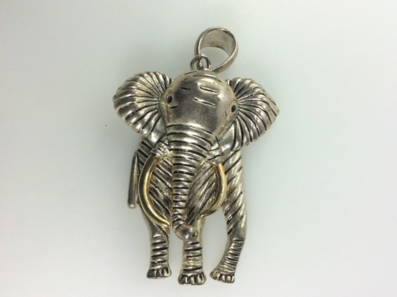 Vintage Pendant Silver Toned Elephant Design With… - image 1