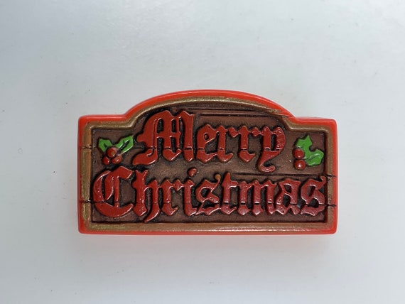 Vintage Hallmark Pin Brooch Rectangle With Merry … - image 1