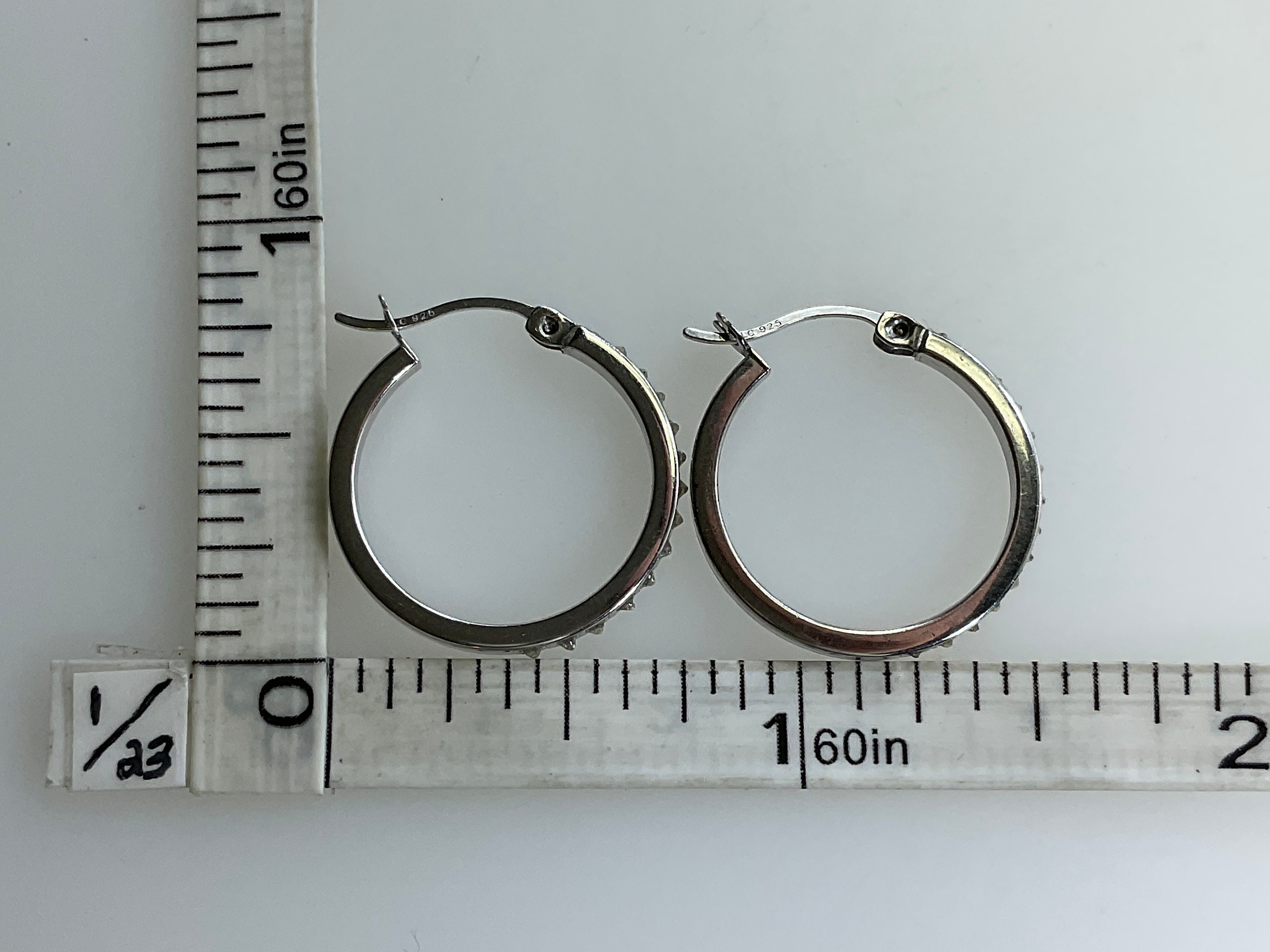 Vintage Hoop Earrings Sterling Silver 925 With Clear Stones