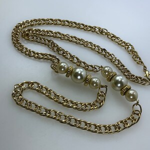 Vintage 30” Necklace Gold Toned Chain With White Pearly Beads Used