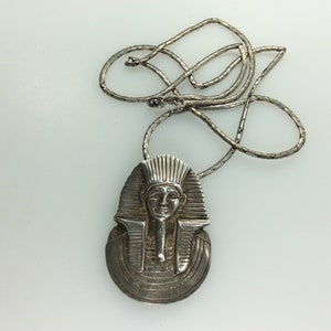 Vintage 24&quot; Necklace Sterling Silver 925 Egyptian King Tut Design Chain Marked Pendant Tested Needs Cleaned Used