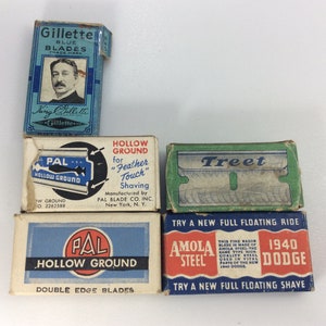 Vintage Lot Of Five Razor Blades Packs Gillette PAL Treet And Amola Steel Used