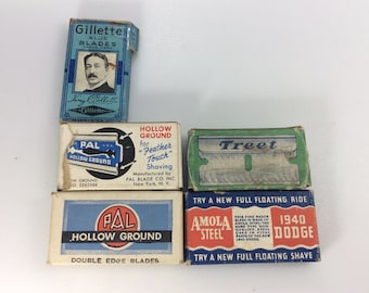 Vintage Lot Of Five Razor Blades Packs Gillette PAL Treet And Amola Steel Used