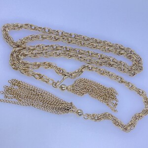 Nautical Gold Tone Rope Chain Belt with Tassel Adjustable Waist up to 36\