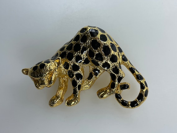 Vintage Pin Brooch Gold Toned Leopard Design With… - image 1