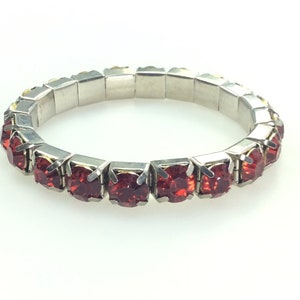 Vintage 7&quot; Bracelet Stretchy Silver Toned With Red Rhinestones Used