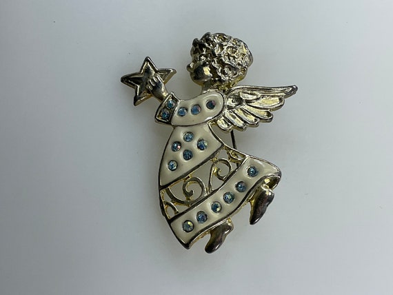 Vintage Pin Brooch Silver Toned Angel With Star W… - image 1