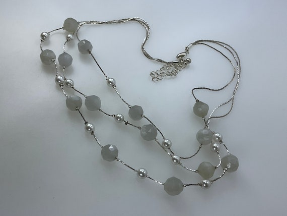 Vintage 16”-19” Necklace 3 Strands Silver Toned W… - image 1