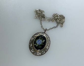 Vintage 24” Necklace Sterling Silver 925 Oval With Black