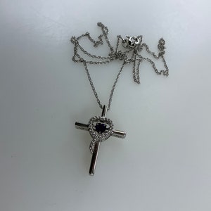 Vintage 18” Necklace Sterling Silver 925 Cross With Amethyst And Clear stones Used