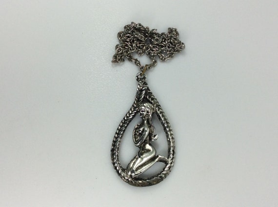 Vintage 20" Necklace Silver Toned Goddess Woman I… - image 1