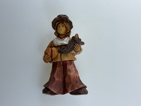 Vintage Pin Brooch Pilgrim With Pumpkin And Cornu… - image 1