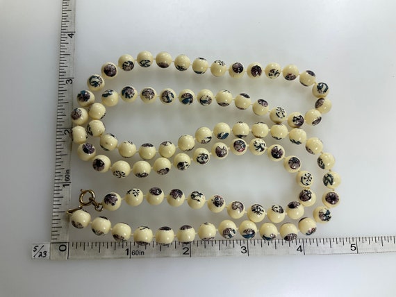 Vintage 30” Necklace With Cream Beads With Black … - image 2