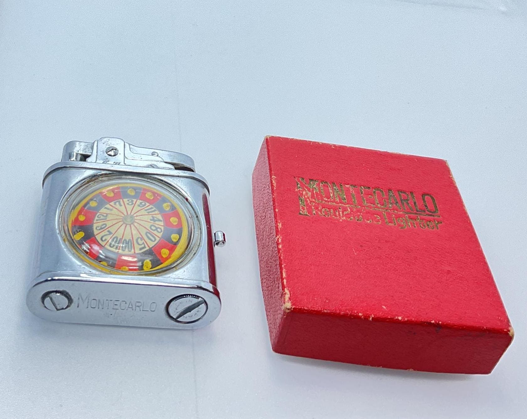 【ジャンク品】Montecarlo lighter Roulette game Vintage Montecarlo Roulette Lighter Untested Box Rough Used