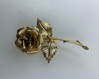 Vintage Pin Brooch Gold Toned Rose Used