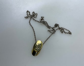 Vintage 16” Necklace Silver Toned Chain With Gold Toned Oval And Initial D Used
