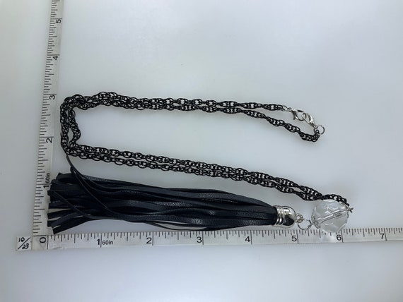Vintage 28” Necklace Black Enamel Chain With Clea… - image 2
