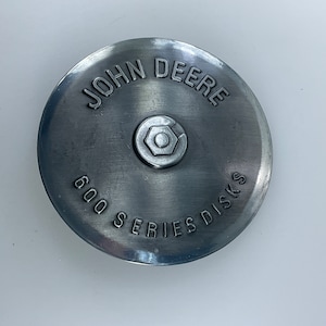 Vintage Belt Buckle Pewter Toned Round John Deere 600 Series Disks 1989 Used