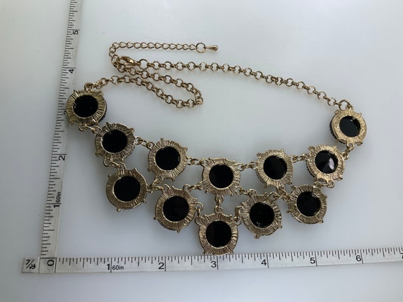 Vintage 18”-21” Necklace Gold Toned With Black Rh… - image 2
