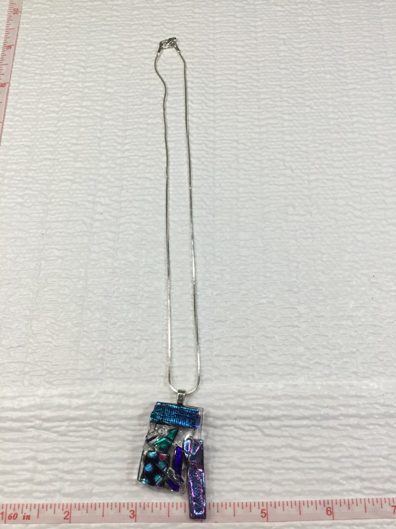 Silver Toned Necklace With Clear Iridescent Blue … - image 5
