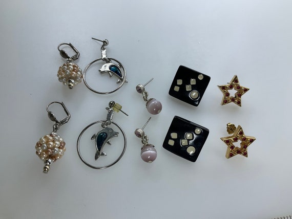 Vintage Lot 5 Pair Earrings Assorted Designs Mino… - image 1